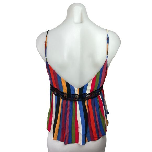 Zara Multicolor Rainbow Stripe Lace V-neck Spaghetti Strap Crop Cami Tank Top S - Picture 3 of 5